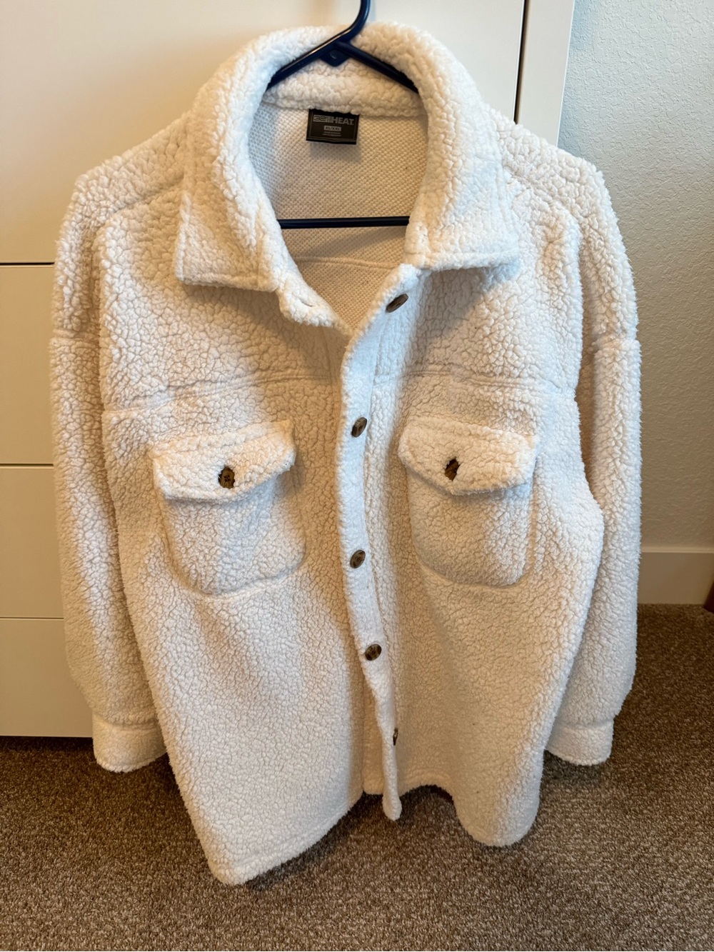 Cream Teddy Jacket Shacket with Button Front